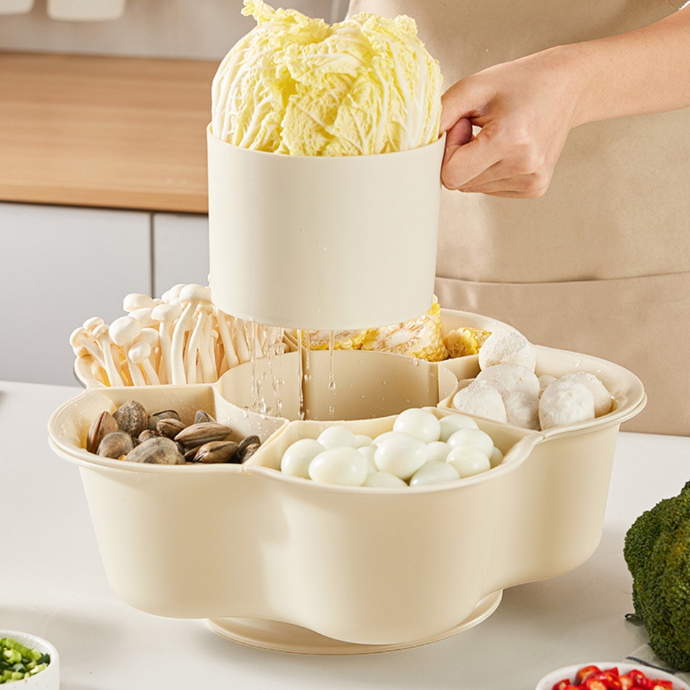 Rổ nhựa đa năng đựng đồ ăn lẩu có 7 ngăn, Rổ đựng rau, củ, có từng khay tách rời và thoát nước tiện ích.