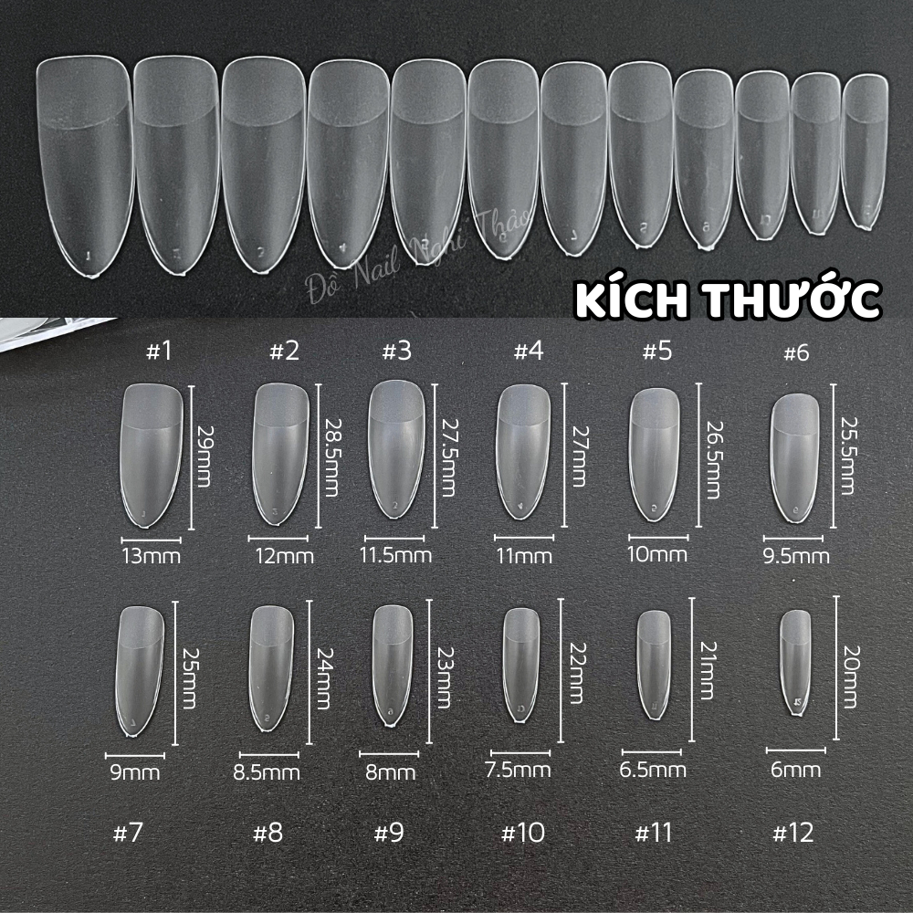 Móng úp tay nhám form hạt gạo hộp 240 móng Nghi Thảo