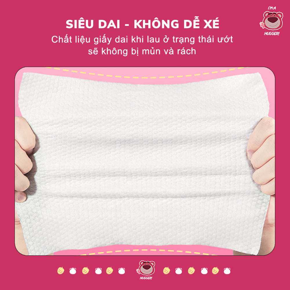 Thùng 10 Gói Khăn Ướt Gấu Dâu Losto An Toàn Cho Da, Chất Liệu Tự Nhiên, Siêu Mềm Mịn Dai, Không Mùi