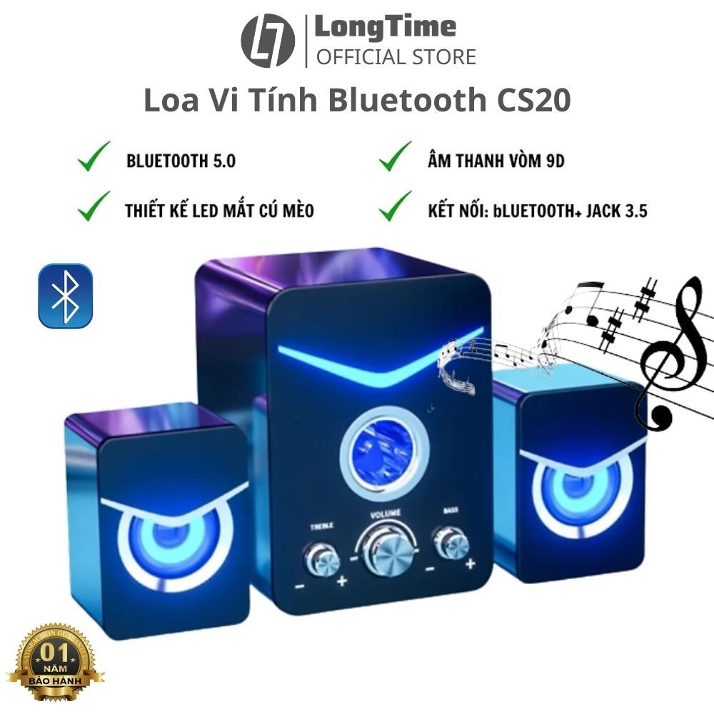 Loa Máy Tính Để Bàn Bluetooth Longtime CS20 / D221 có dây Supper Bass mạnh Có LED Cao Cấp Cho PC, Laptop, Điện Thoại
