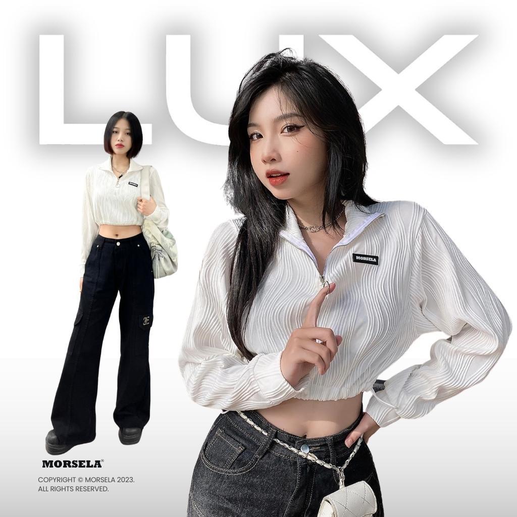 MORSELA® chính hãng - Áo croptop nữ tay dài LUX dáng sweater khóa zip dành cho nữ phong cách Hàn Quốc