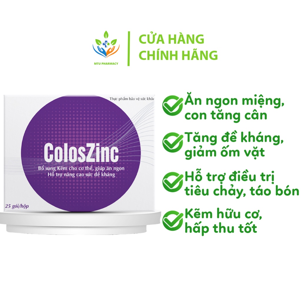 Kẽm hữu cơ ColosZinc kích thích ăn ngon, tăng đề kháng, hỗ trợ tiêu chảy do nhiễm khuẩn, bất dung nạp Lactose