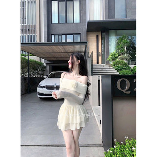 Váy Len Trễ Vai Đính Hoa