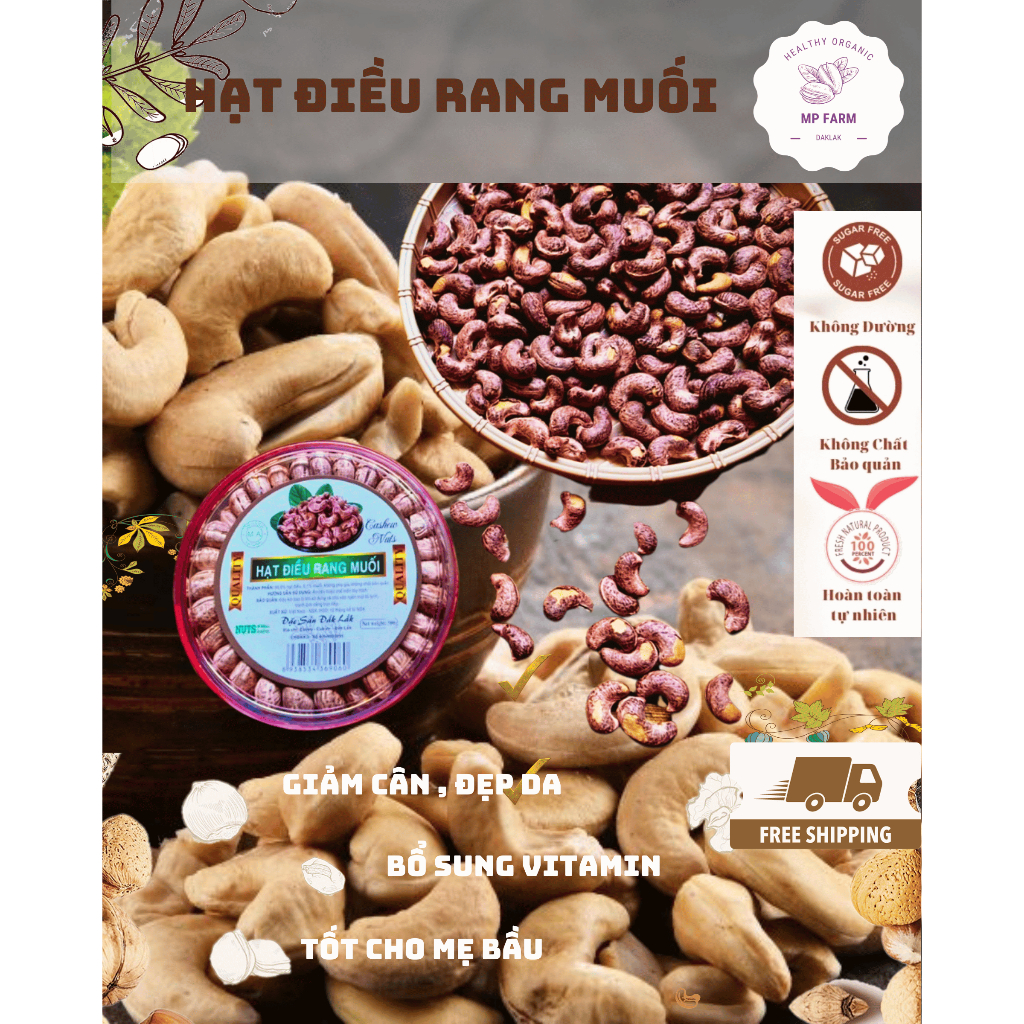 Combo 1kg Hạt điều rang muối nguyên lụa xếp hoa