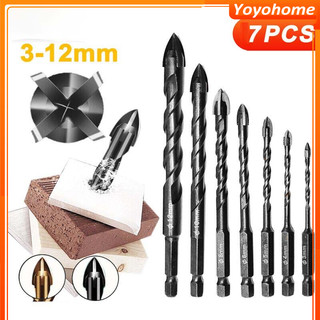 7 cái mũi 3-12mm khoan gạch hình lục giác chữ thập đa năng đầu cacbua cho kính gốm bê tông lỗ khoan bộ dụng cụ khoan