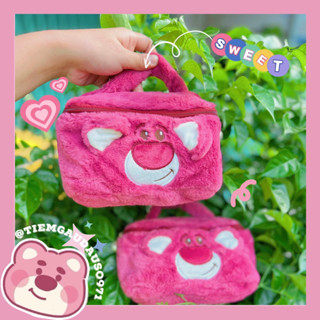 Túi Lông Gấu Dâu Lotso Đựng Mỹ Phẩm, Dụng Cụ Trang Điểm,... Có Khóa Kéo