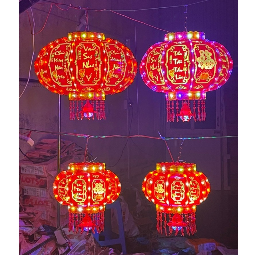 Đèn lồng trang trí đón Tết đèn led nhấp nháy xoay tròn 360 độ cầu phú quý tài lộc đón chào năm mới