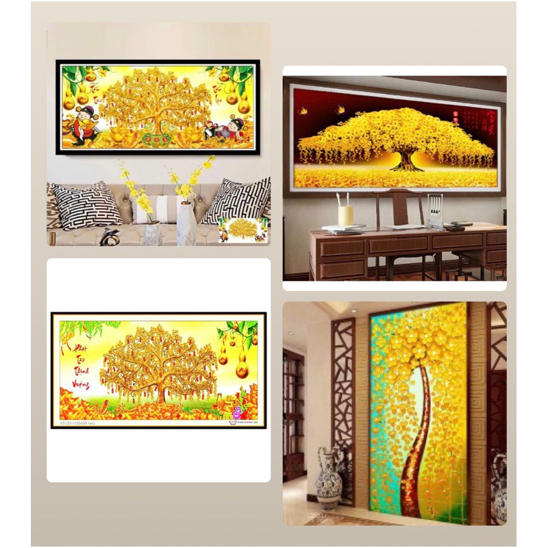 Tranh đính đá Cây tiền Kt 100x50cm/ 118x50 cm