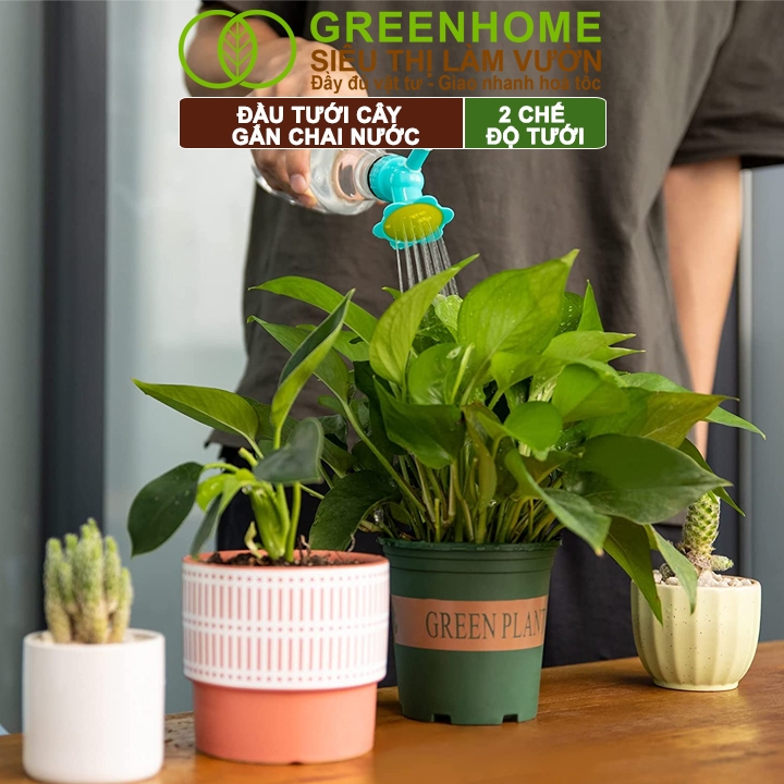 Đầu Vòi Tưới Cây Greenhome, Gắn Chai Nước, 2 Chế Độ Tưới Tiện Lợi, Có Nắp Đậy, Màu Sắc Ngẫu Nhiên