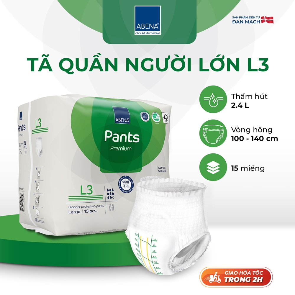 Tã quần người lớn cao cấp Abena Pants Premium siêu thấm hút lên đến 2.4 lít thoải mái để ngủ qua đêm- (Gói 15 miếng)