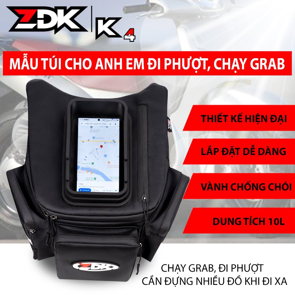 Túi ZDK K4 treo ghi đông, treo đầu xe máy đựng đồ dùng, lướt điện thoại cảm ứng, dung tích lớn, túi dày dặn