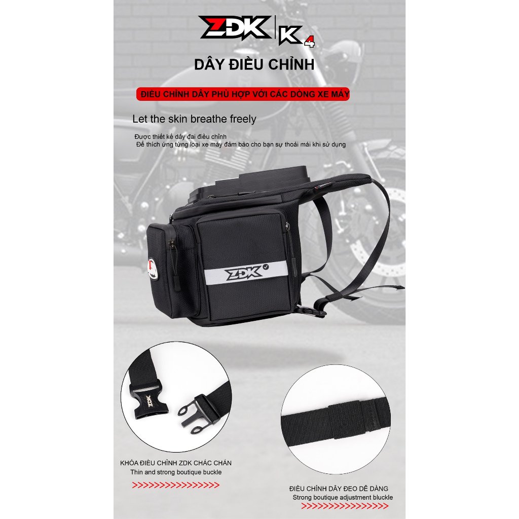 Túi ZDK K4 treo ghi đông, treo đầu xe máy đựng đồ dùng, lướt điện thoại cảm ứng, dung tích lớn, túi dày dặn