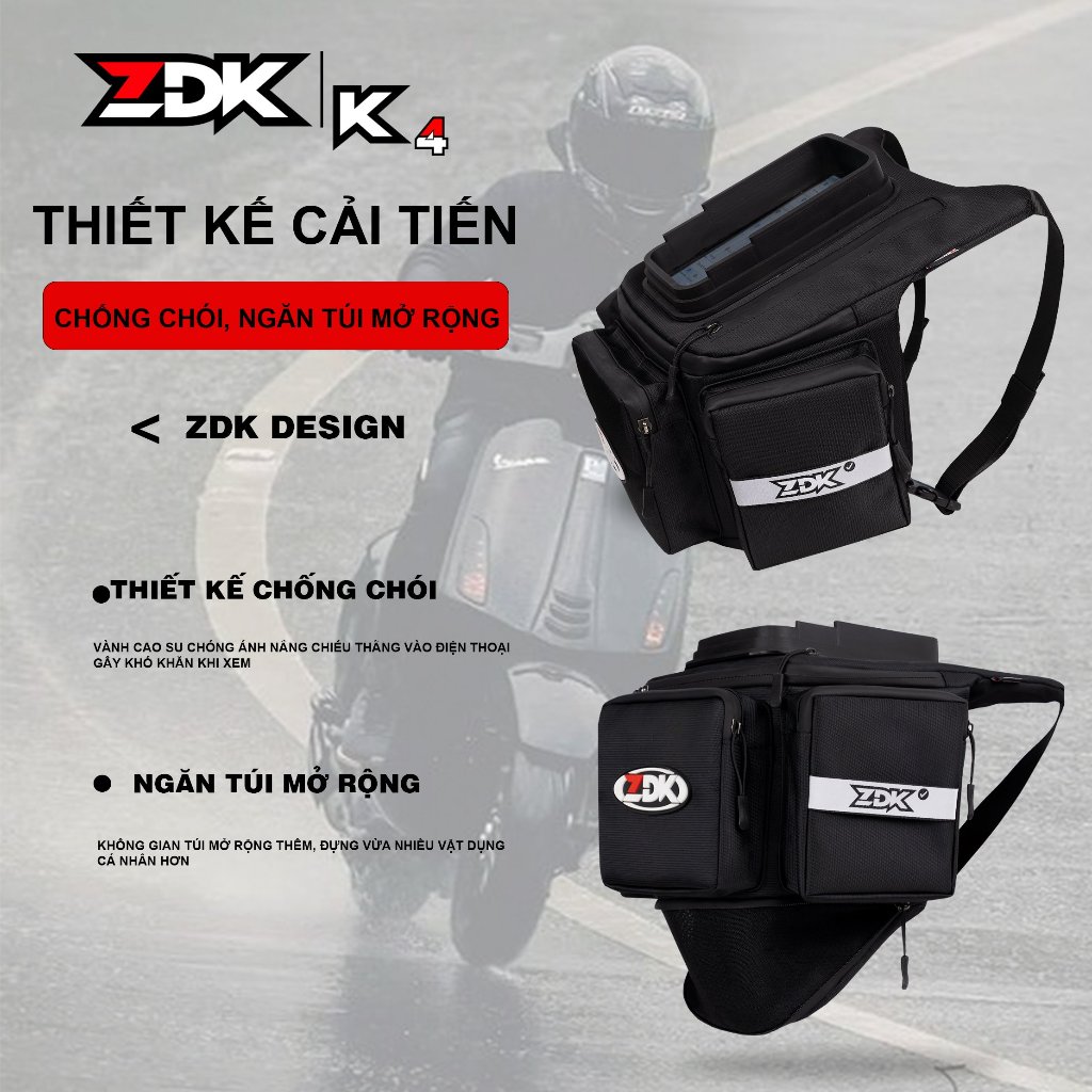Túi ZDK K4 treo ghi đông, treo đầu xe máy đựng đồ dùng, lướt điện thoại cảm ứng, dung tích lớn, túi dày dặn