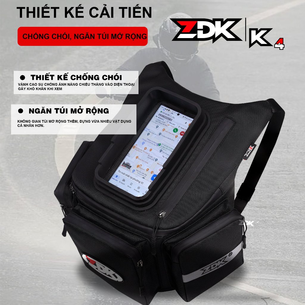 Túi ZDK K4 treo ghi đông, treo đầu xe máy đựng đồ dùng, lướt điện thoại cảm ứng, dung tích lớn, túi dày dặn
