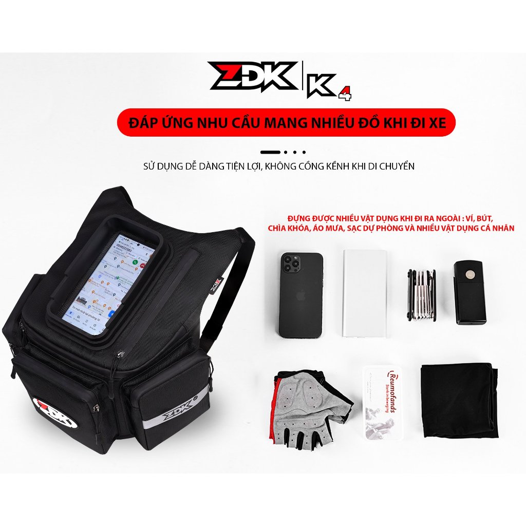 Túi ZDK K4 treo ghi đông, treo đầu xe máy đựng đồ dùng, lướt điện thoại cảm ứng, dung tích lớn, túi dày dặn