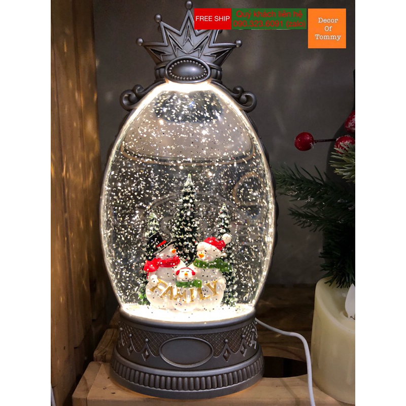 Đèn nhạc Noel mô hình vương miện , tạo hình gia đình người tuyết tuyệt đẹp.
