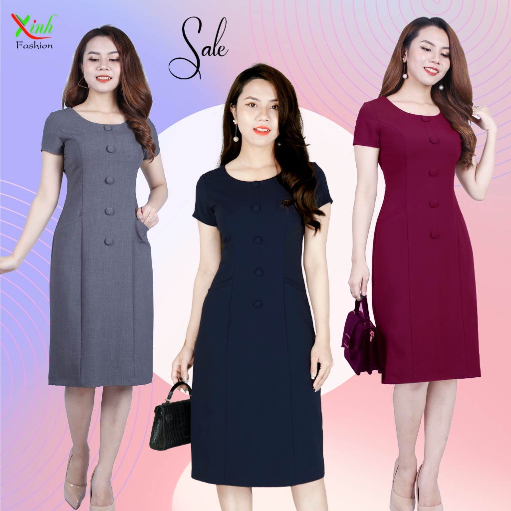 Đầm Suông Phối Nút Che Bụng Gọn Eo ThoiTrangXinh DL508