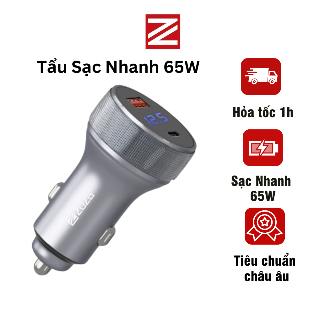 Tẩu sạc ô tô sạc nhanh 36W 2 cổng USB và type-C chính hãng ZUZG C13PD