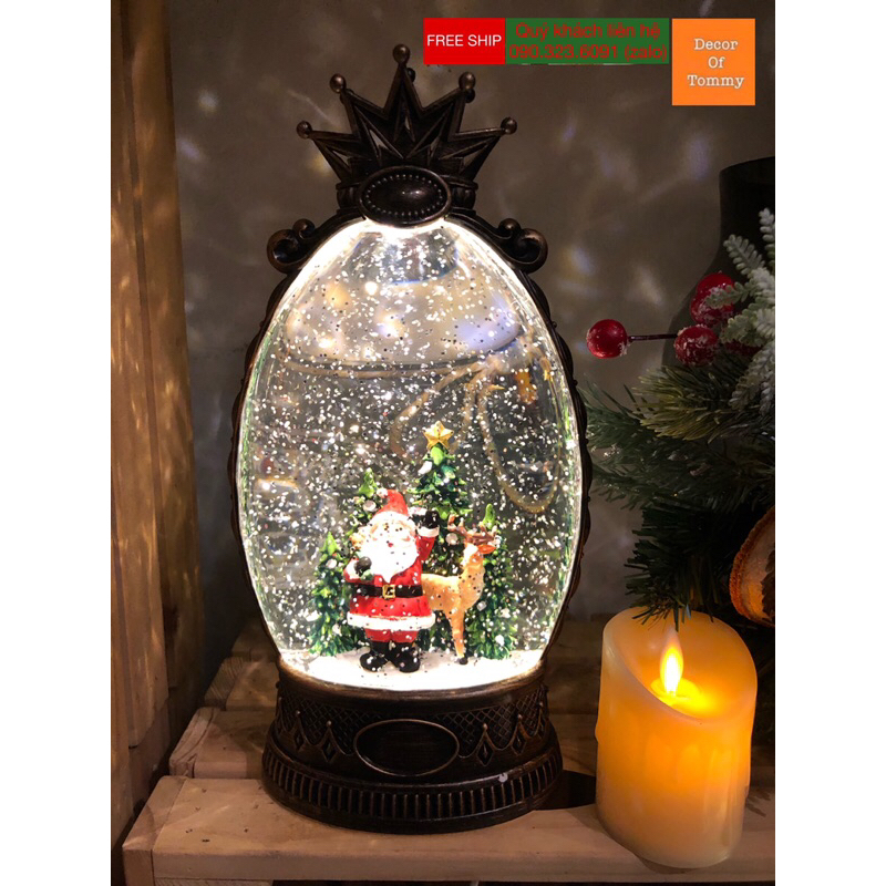 Đèn nhạc tuyết Noel mô hình vương miện , tạo hình ông già Noel bên trong tuyệt đẹp