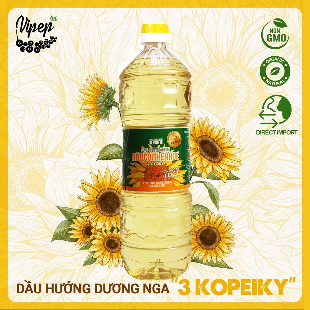 Dầu Ăn Hoa Hướng Dương Organic Nhập Khẩu Nga Vipep Chai 1L