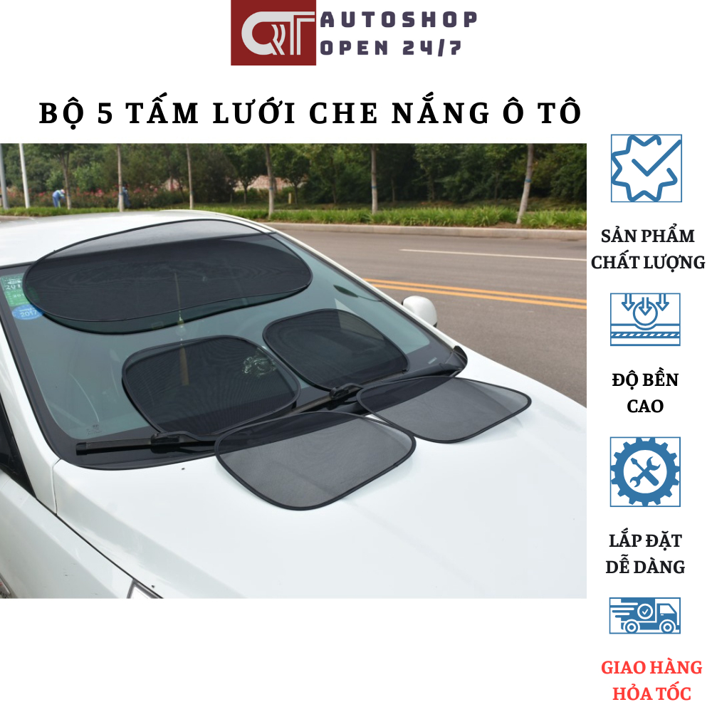Tấm che nắng ô tô dạng lưới (bộ 5 tấm), tấm lưới che nắng ô tô gấp gọn tiện lợi QT Auto247