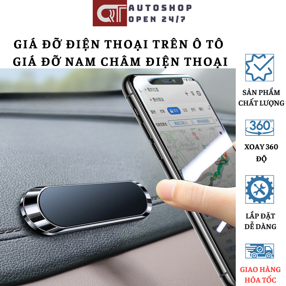 Giá đỡ điện thoại trên ô tô, giá đỡ điện thoại nam châm từ tính hút cực mạnh xoay 360 độ QT Auto247
