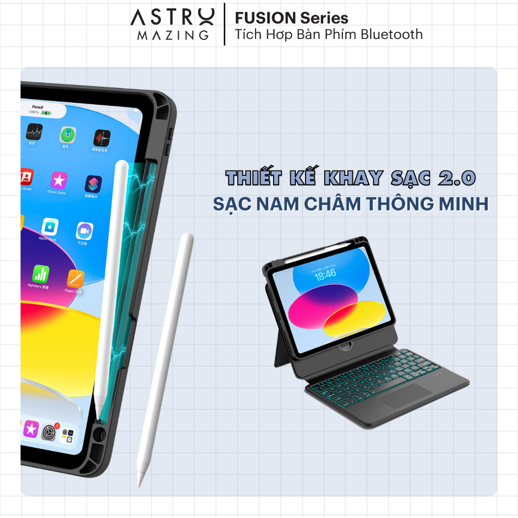 [Fusion 5D Keyboard] Bao da bàn phím AstroMazing Wireless cho i.Pad Pro 11 12.9 2018 2020 2022 M1 M2 10.2 Mini 6