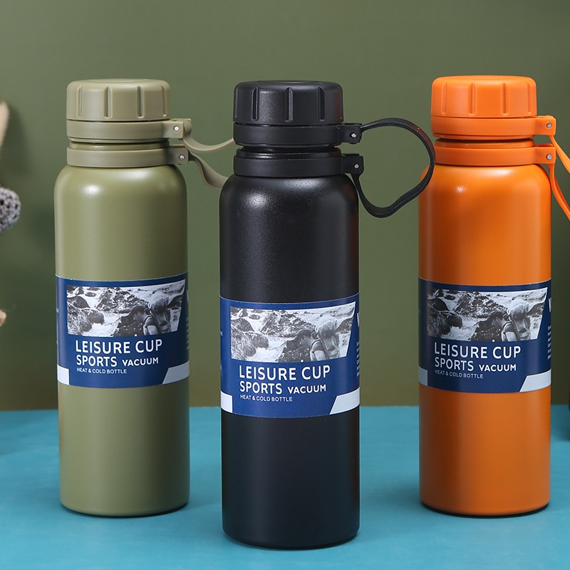 Bình giữ nhiệt thể thao 1000ml, bình nước inox 304 nắp kín kèm quai xách Qiamto