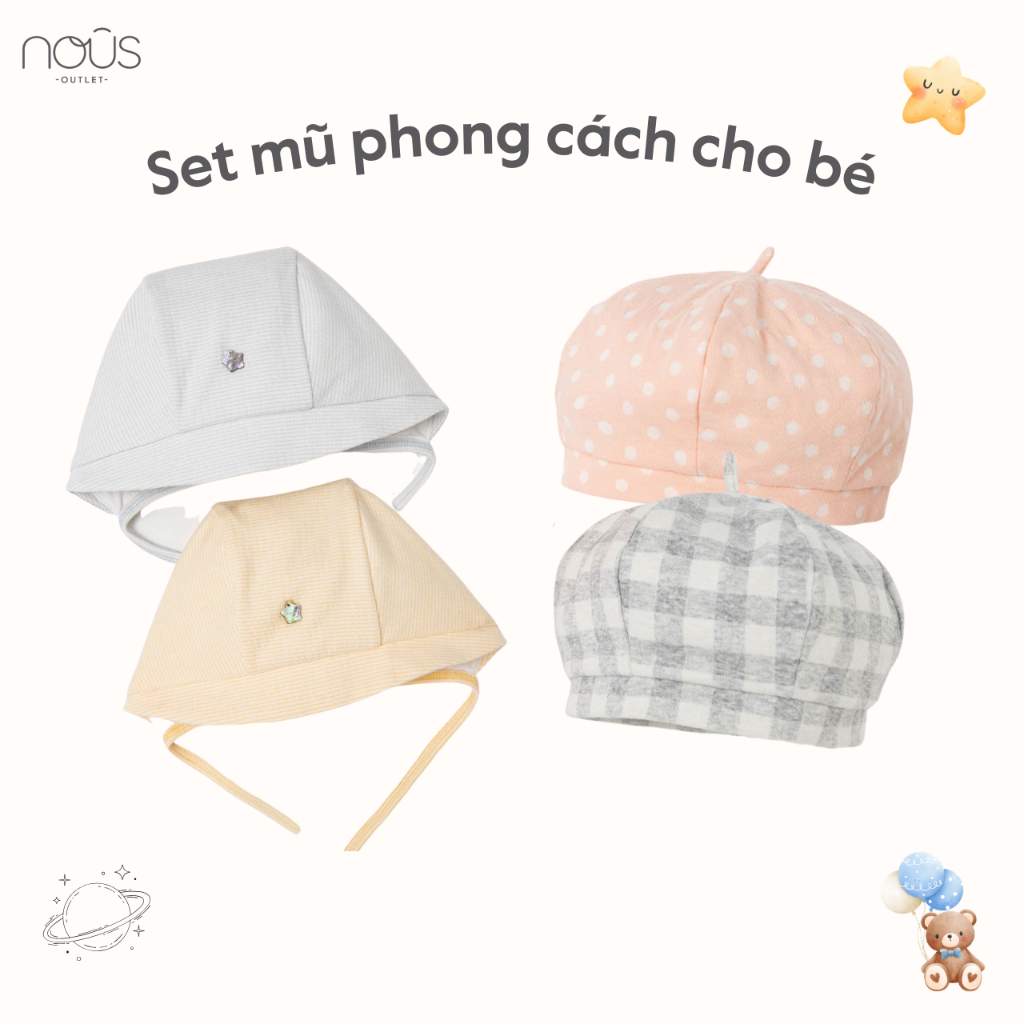 [Phụ kiện Nous] Set 2 mũ phong cách cho bé, chất liệu cao cấp