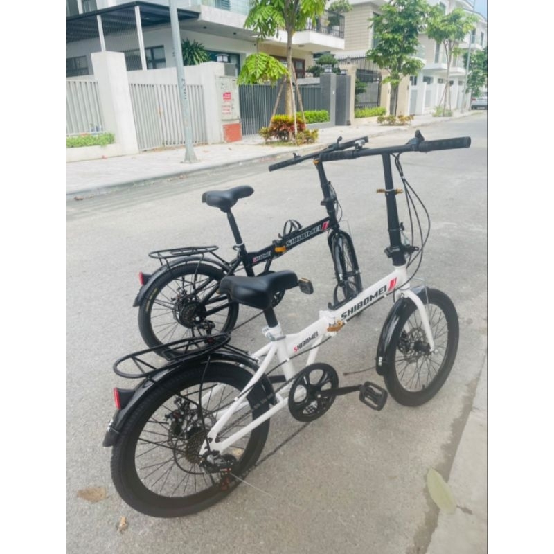 Xe đạp gấp gọn điều chỉnh chiều cao dành cho người lớn và trẻ em SHIBOMEI- bánh 20 inch, có chắn bùn và ghế ngồi sau