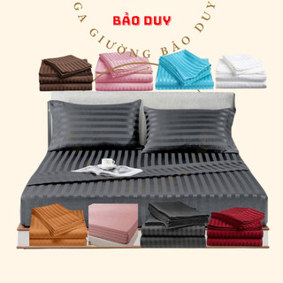Bộ ga gối cotton kẻ sọc 3f BẢO DUY ga chuyên dùng khách sạn decor phòng ngủ vintage đủ size nệm