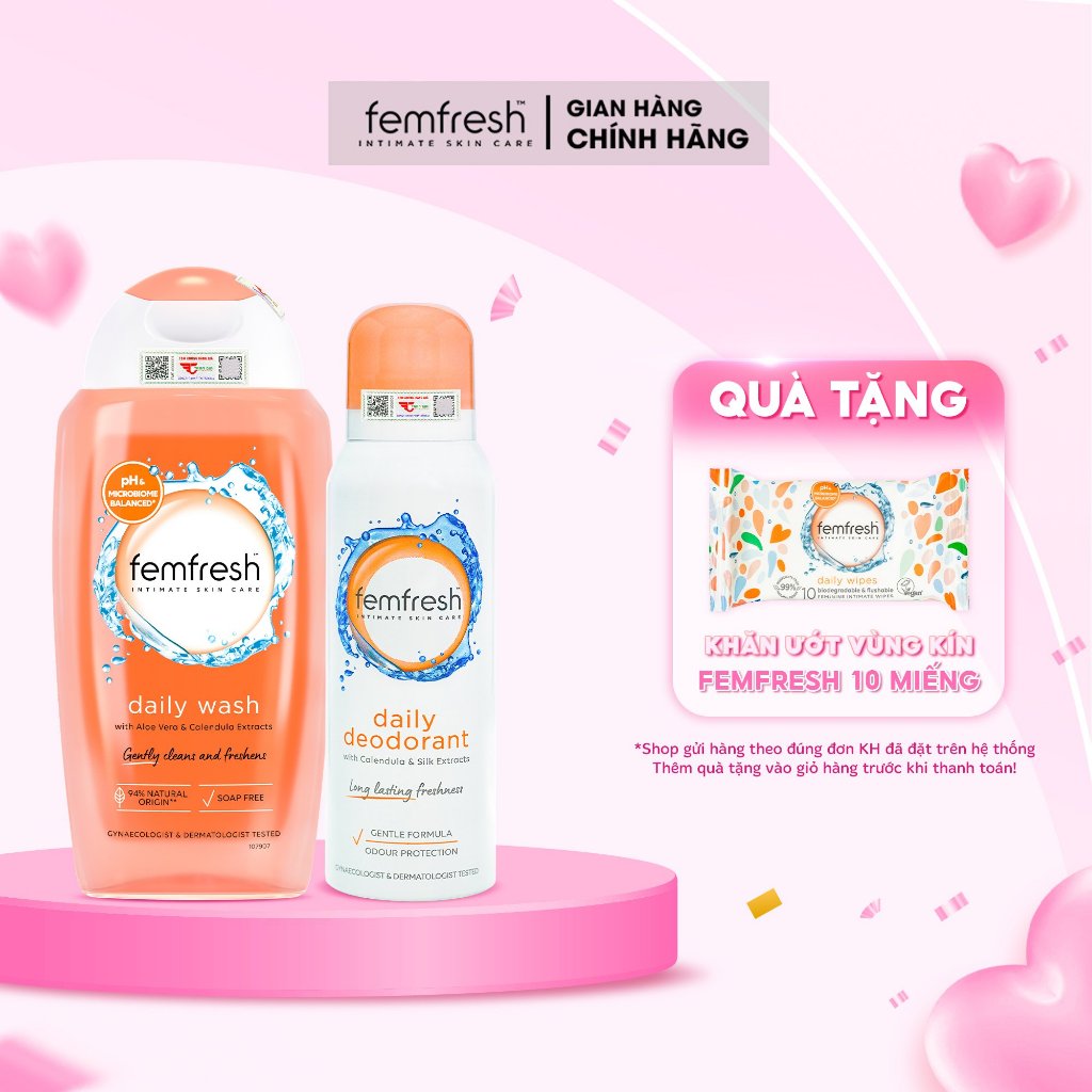 Combo Thơm Mát Mùa Hè Cho Vùng Kín, DDVS Femfresh Daily Intimate Wash & Xịt  Khử Mùi Vùng Kín Femfresh Deodorant Spray