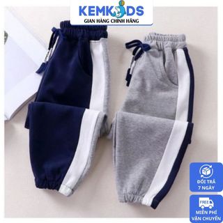 Quần nỉ thể thao kemkids cho bé trai quần dài thu đông bo gấu size 10-30kg