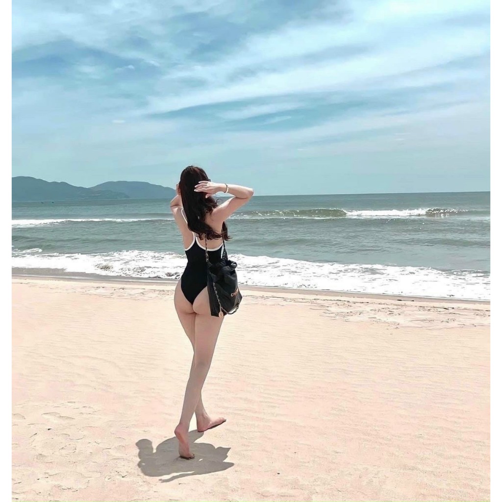 Bikini đồ bơi 1 mảnh liền thân bodysuit 2 dây nữ viền trắng đính khoen cao cấp.BKN035 | BigBuy360 - bigbuy360.vn