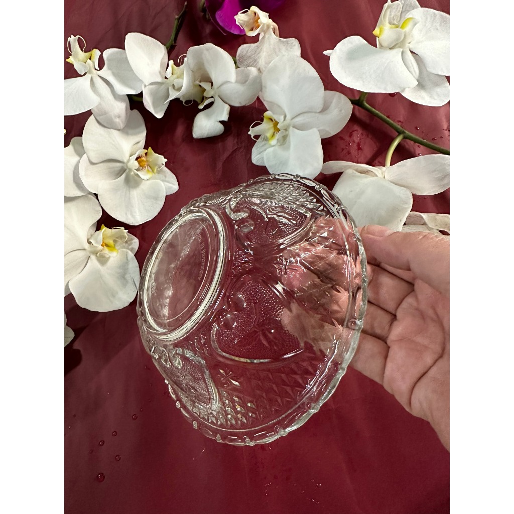 Tô, Chén thuỷ tinh hoạ tiết, dày 1cm, lòng sâu, size 13cm