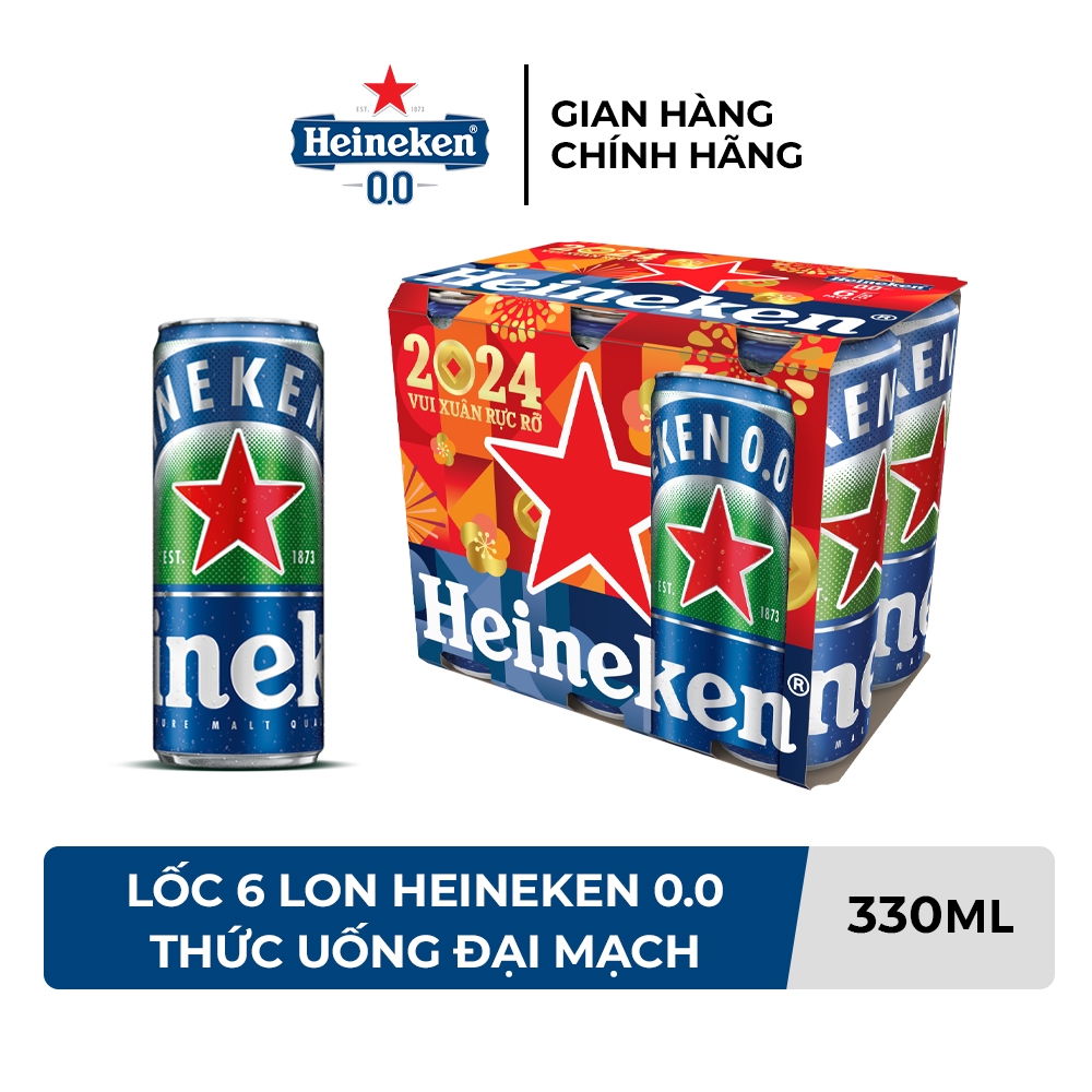 HỎA TỐC HCM - Lốc 6 lon Thức uống đại mạch Heineken 0.0 330ml/lon - Bao bì Xuân