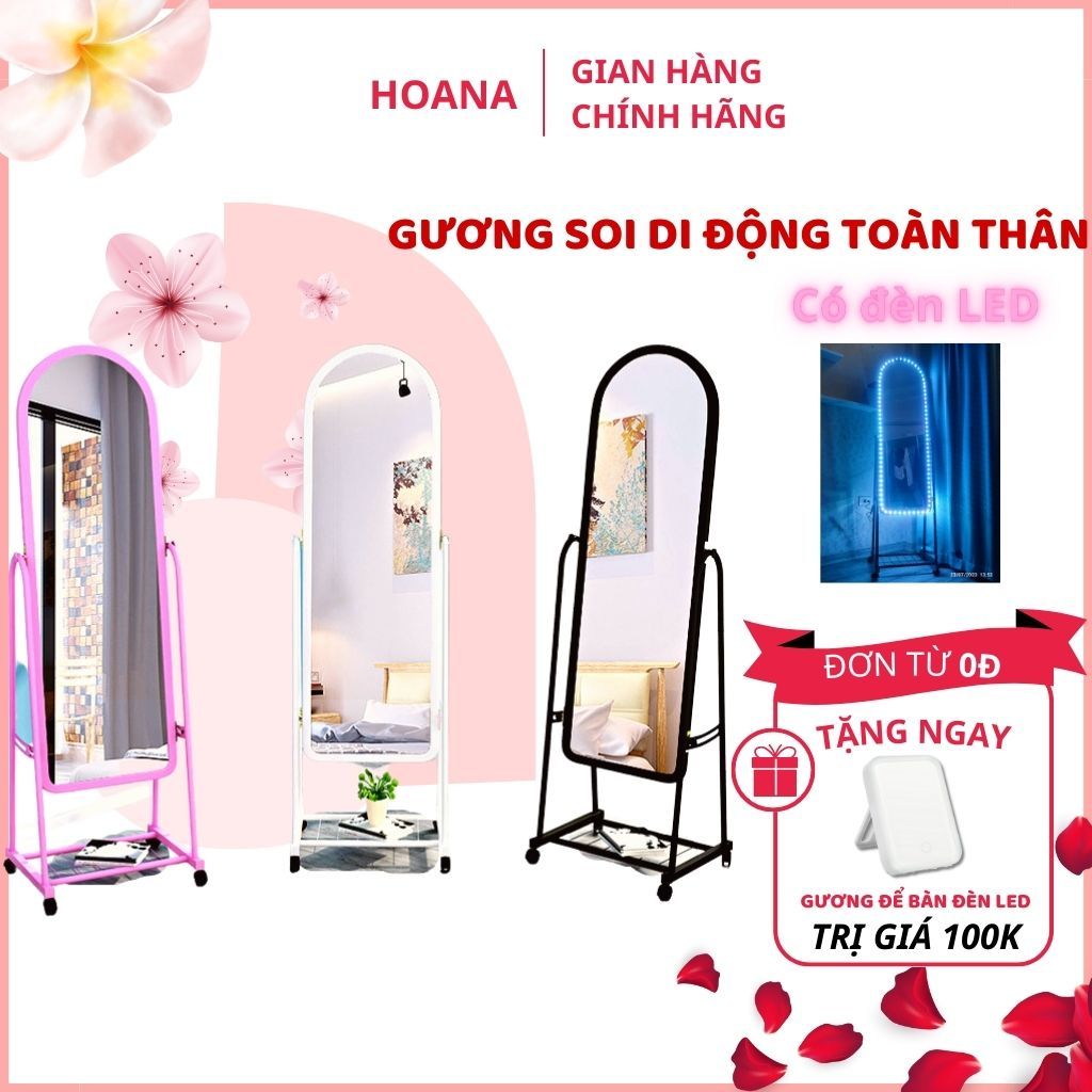 (Có đèn LED) Gương soi di động toàn thân bao bễ vỡ loại 1 - HOANA
