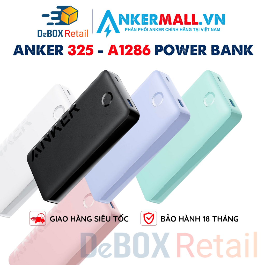 Pin sạc dự phòng ANKER 325 A1286 (PowerCore 20K II) 20000mAh 15W, 2 cổng USB-A và USB-C nhiều màu sắc - Chính hãng