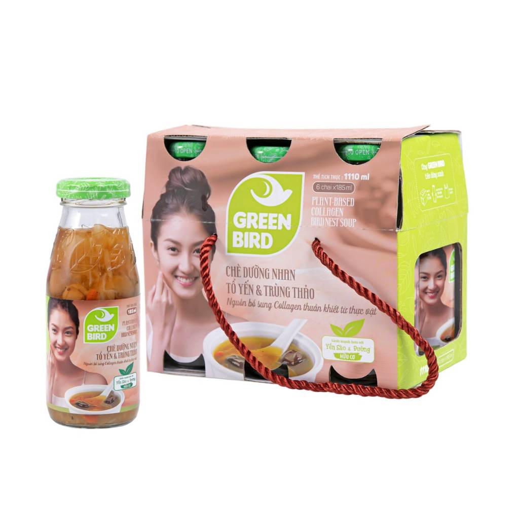 Nước yến Dưỡng Nhan Tổ Yến và Trùng Thảo - Green Bird - Lốc 6 chai - 175ml/chai