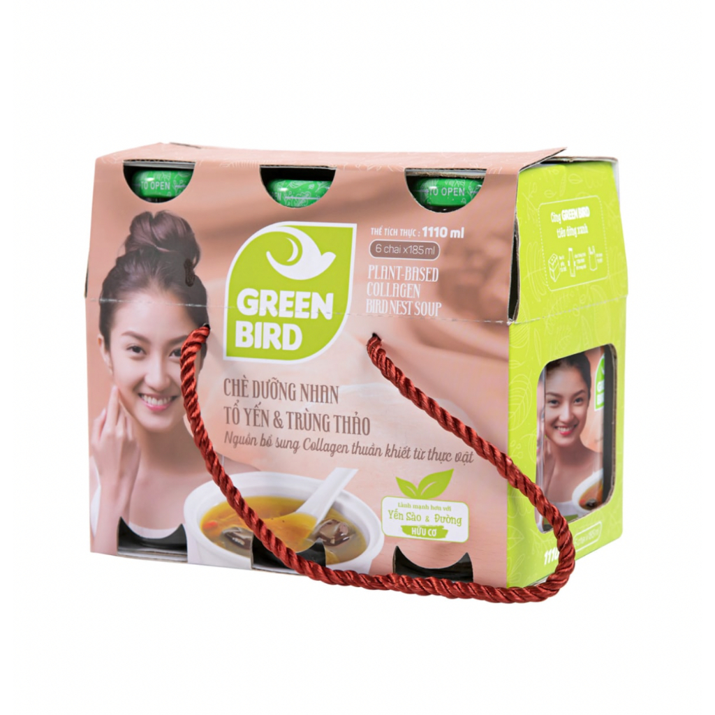 Nước yến Dưỡng Nhan Tổ Yến và Trùng Thảo - Green Bird - Lốc 6 chai - 175ml/chai