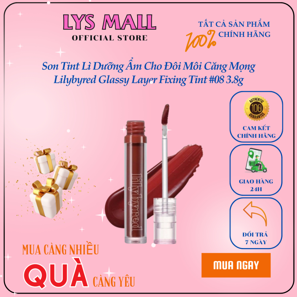 [LYS MALL] Son Tint Lì Dưỡng Ẩm Cho Đôi Môi Căng Mọng Lilybyred Glassy Layer Fixing Tint #08 3.8g