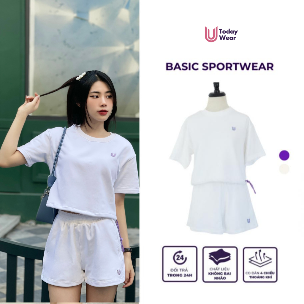 Set bộ đùi nữ thể thao quần short cạp cao áo thun croptop form rộng mặc nhà Today U Wear