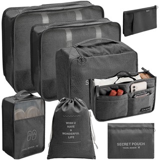 Set 8 túi du lịch đựng quần áo, đồ dùng cá nhân chống thấm nước, bộ túi đựng đồ du lịch, mỹ phẩm