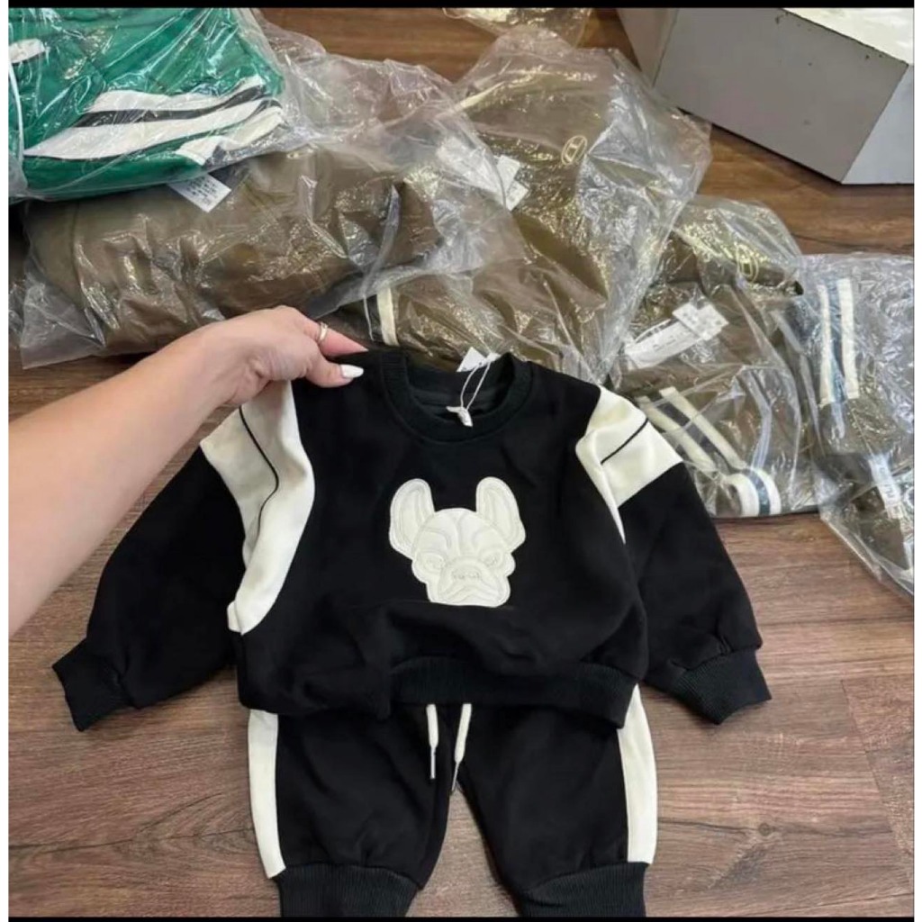 Bộ nỉ ép 2 da dày dặn cho bé in hình chó mặt sệ siêu ngầu cho bé 7-25kg