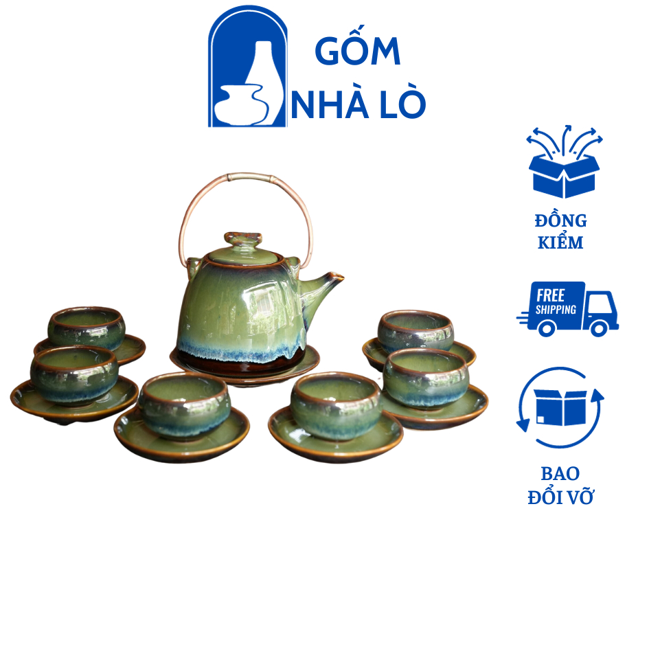 Ấm chén pha chè hãm chè gốm sứ Bát Tràng dung tích 300m; 400ml men hoả biến Gốm Nhà Lò