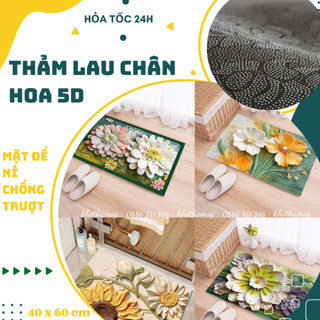 Thảm chùi chân 5D thấm hút chống trơn trượt hoạ tiết hình hoa, hình thú, decor phòng 40x60cm mặt nỉ chống trượt