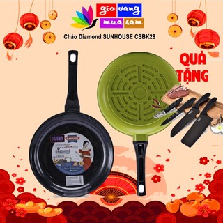 Chảo Diamond SUNHOUSE 28, 30CM CSBK + TẶNG BỘ DAO LÀM BẾP 5 MÓN BLACK BUCK