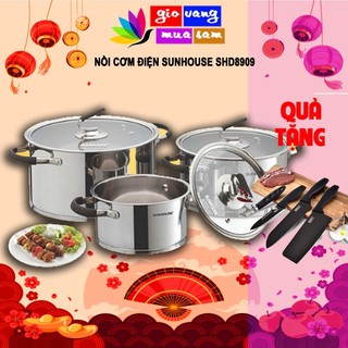 Bộ nồi INOX 5 ĐÁY Sunhouse (16cm, 20cm, 24cm) SH891 + Tặng bộ dao làm bếp 5 món black buck