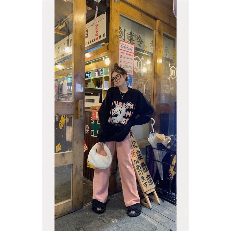 Set Nữ, Set Bộ Nỉ EIN Thỏ Trắng Phối Quần Chất Nhung Tăm Hàng Hottrend