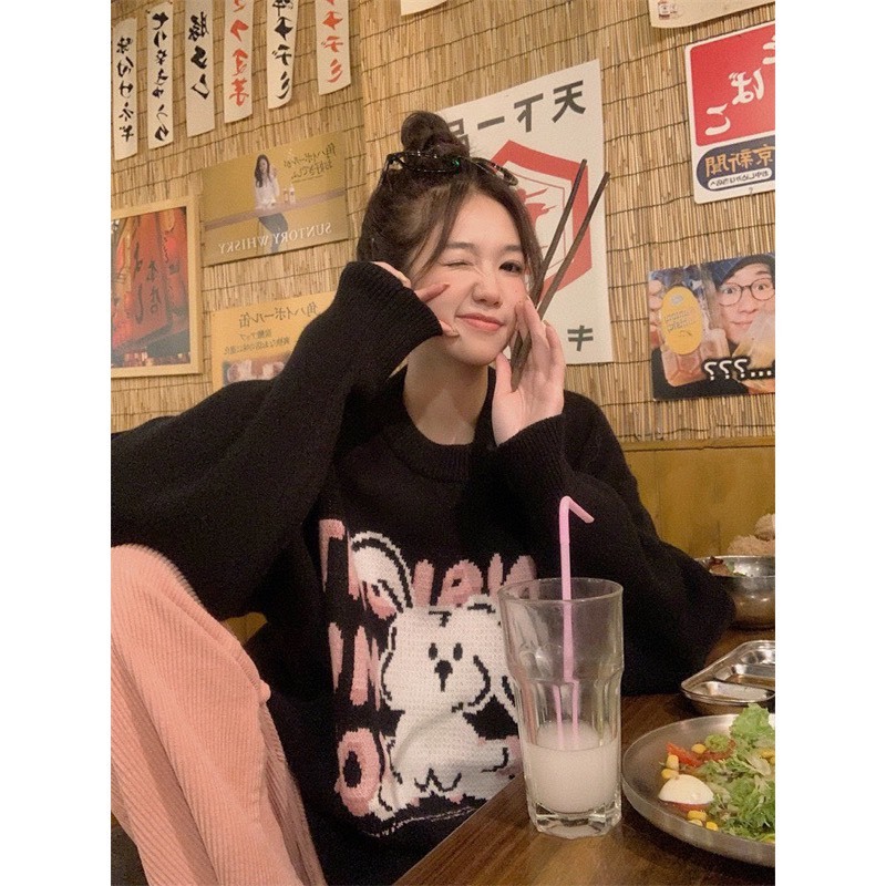 Set Nữ, Set Bộ Nỉ EIN Thỏ Trắng Phối Quần Chất Nhung Tăm Hàng Hottrend